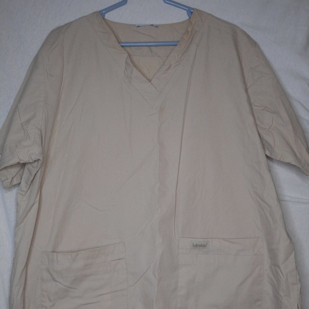 Solid Unisex Beige / Tan / Khaki Scrub Top Laudau